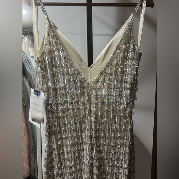 Geometric embellished crystal drop v neck long gown “the Chandelier dress” - Picture 8 of 11